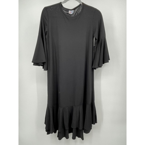 LuLaRoe Dresses & Skirts - LuLaRoe Black Bell Sleeve Ruffle Hem Soft Knit Dress Womens Oversize Small